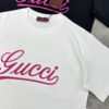 69312e18908475d562cd970d GUCC*25s New Arrival Streetwear T-Shirt, Unisex Design with Signature Logo Embroidery, 3D Textured High-Density Stitching, Pink Embroidered Accents on Black and White Base