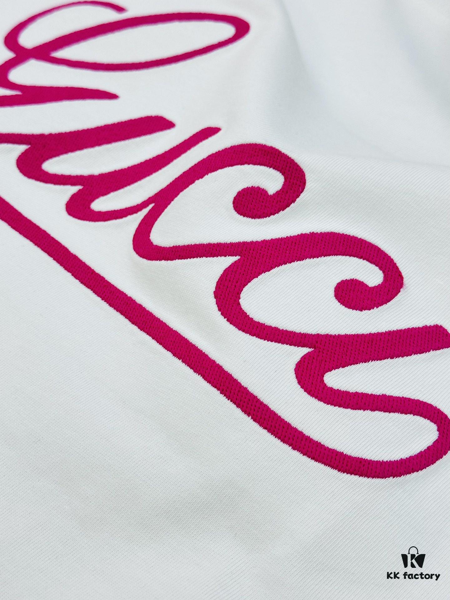 69312e1c908475d562cd970e GUCC*25s New Arrival Streetwear T-Shirt, Unisex Design with Signature Logo Embroidery, 3D Textured High-Density Stitching, Pink Embroidered Accents on Black and White Base