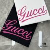 69312e22908475d562cd9710 GUCC*25s New Arrival Streetwear T-Shirt, Unisex Design with Signature Logo Embroidery, 3D Textured High-Density Stitching, Pink Embroidered Accents on Black and White Base