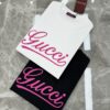 69312e28908475d562cd9711 GUCC*25s New Arrival Streetwear T-Shirt, Unisex Design with Signature Logo Embroidery, 3D Textured High-Density Stitching, Pink Embroidered Accents on Black and White Base
