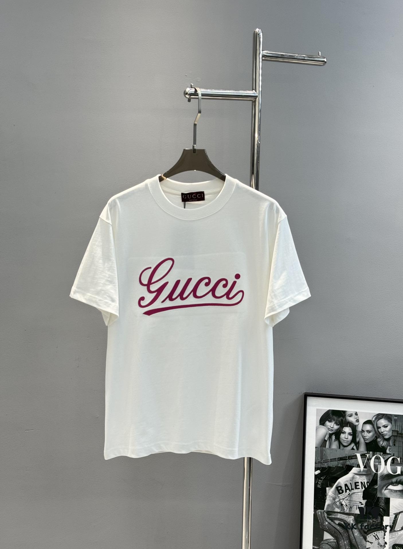 69312e2b908475d562cd9713 GUCC*25s New Arrival Streetwear T-Shirt, Unisex Design with Signature Logo Embroidery, 3D Textured High-Density Stitching, Pink Embroidered Accents on Black and White Base