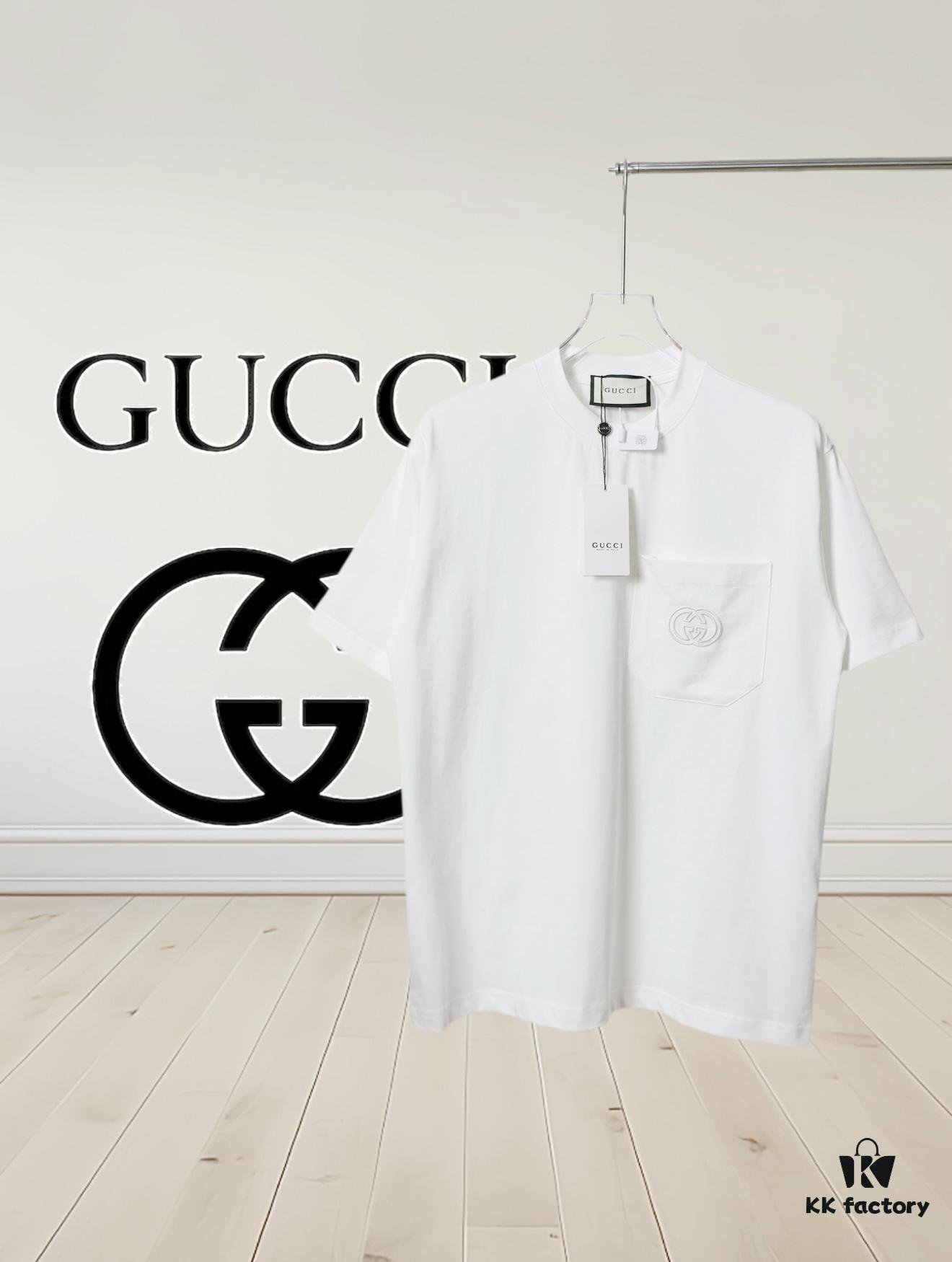 69312edc908475d562cd9759 Gucci Vintage Double G Embroidered Pocket Short Sleeve T-Shirt Classic Unisex Casual Cotton Top