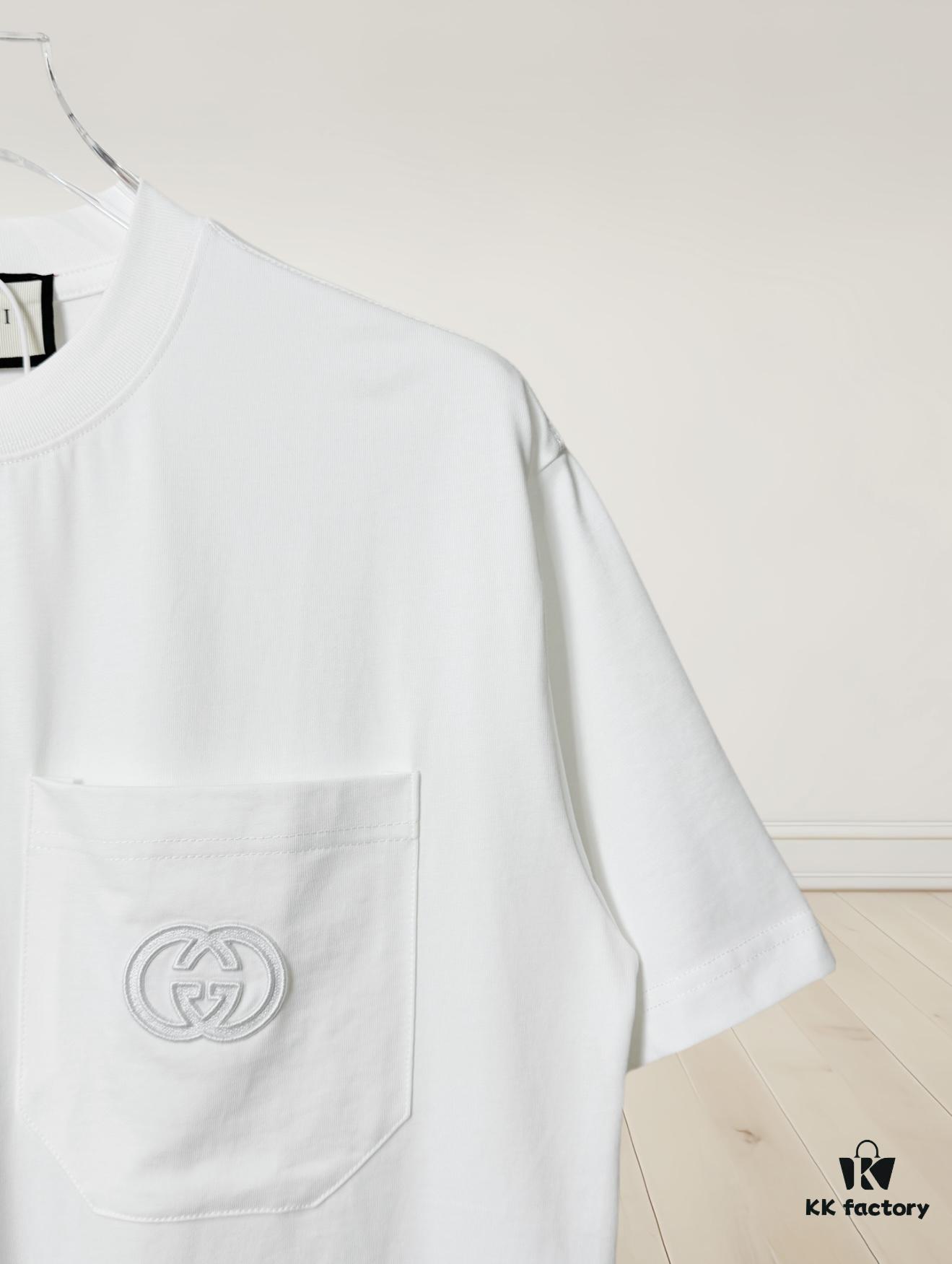 69312ee8908475d562cd975d Gucci Vintage Double G Embroidered Pocket Short Sleeve T-Shirt Classic Unisex Casual Cotton Top