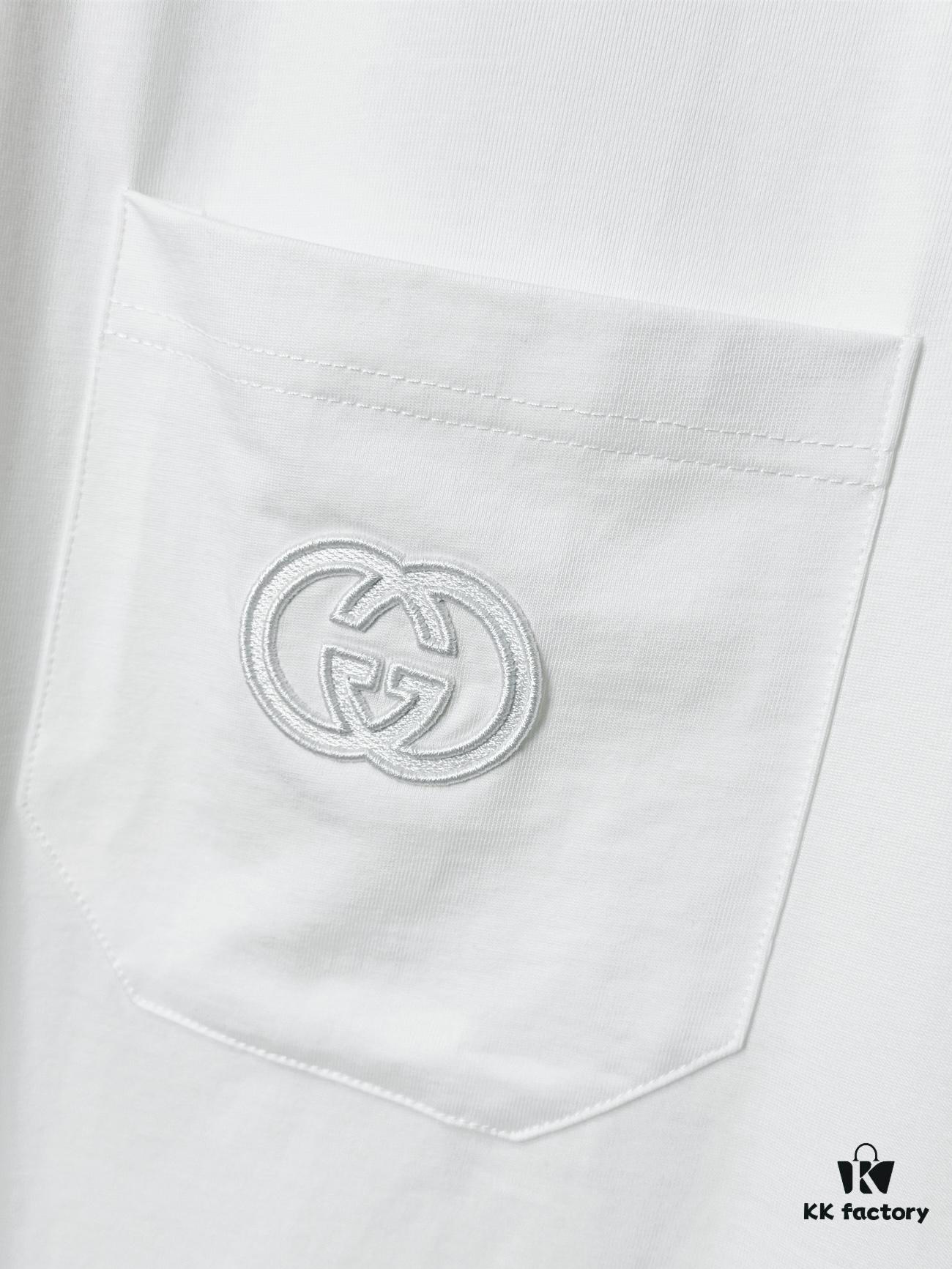 69312eef908475d562cd975e Gucci Vintage Double G Embroidered Pocket Short Sleeve T-Shirt Classic Unisex Casual Cotton Top