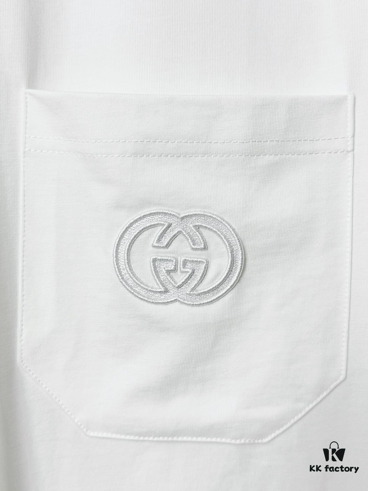 69312ef1908475d562cd9760 Gucci Vintage Double G Embroidered Pocket Short Sleeve T-Shirt Classic Unisex Casual Cotton Top
