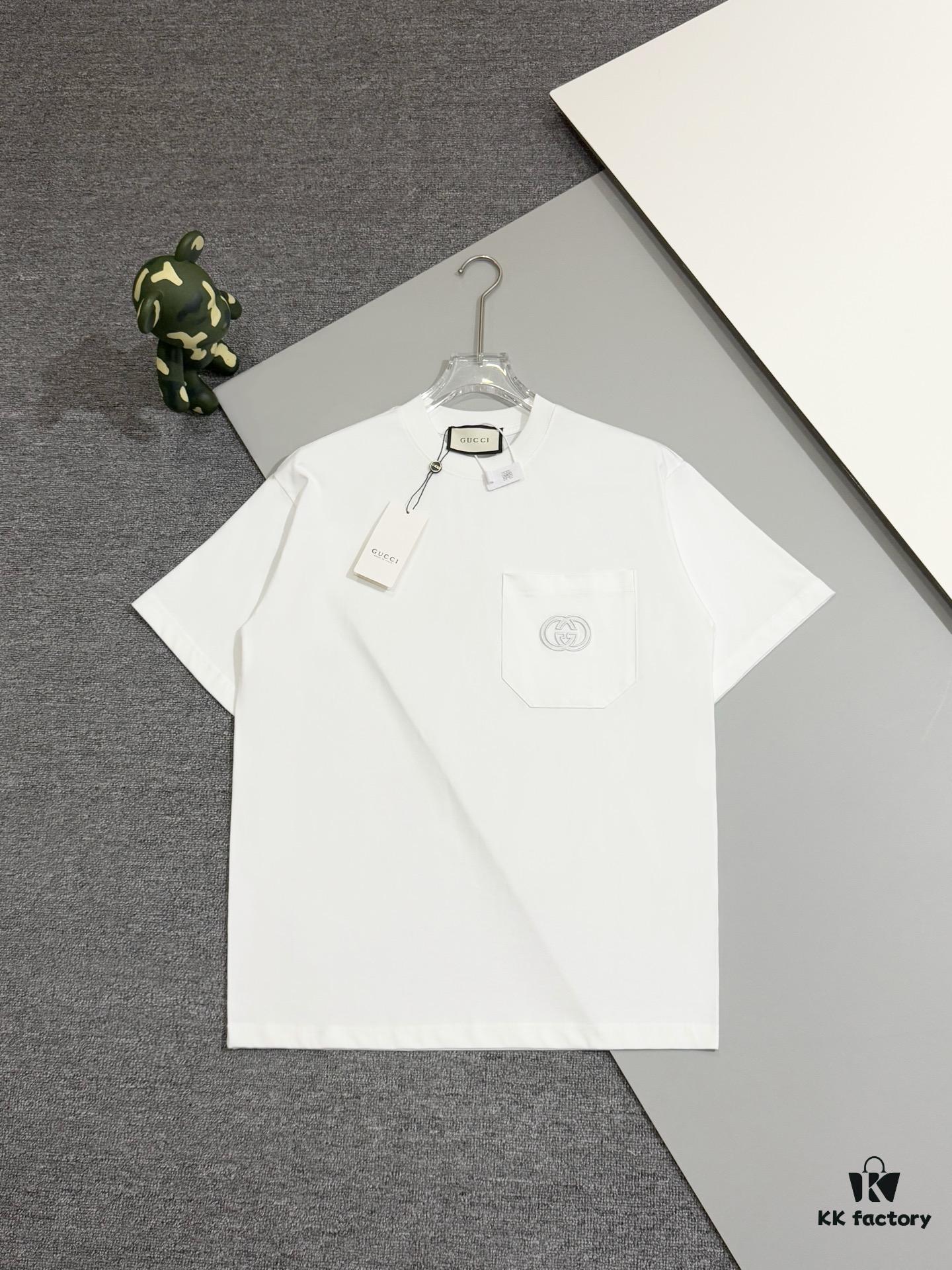 69312efa908475d562cd9762 Gucci Double G Embroidered Pocket Short-Sleeve T-Shirt Classic Versatile Youthful Style