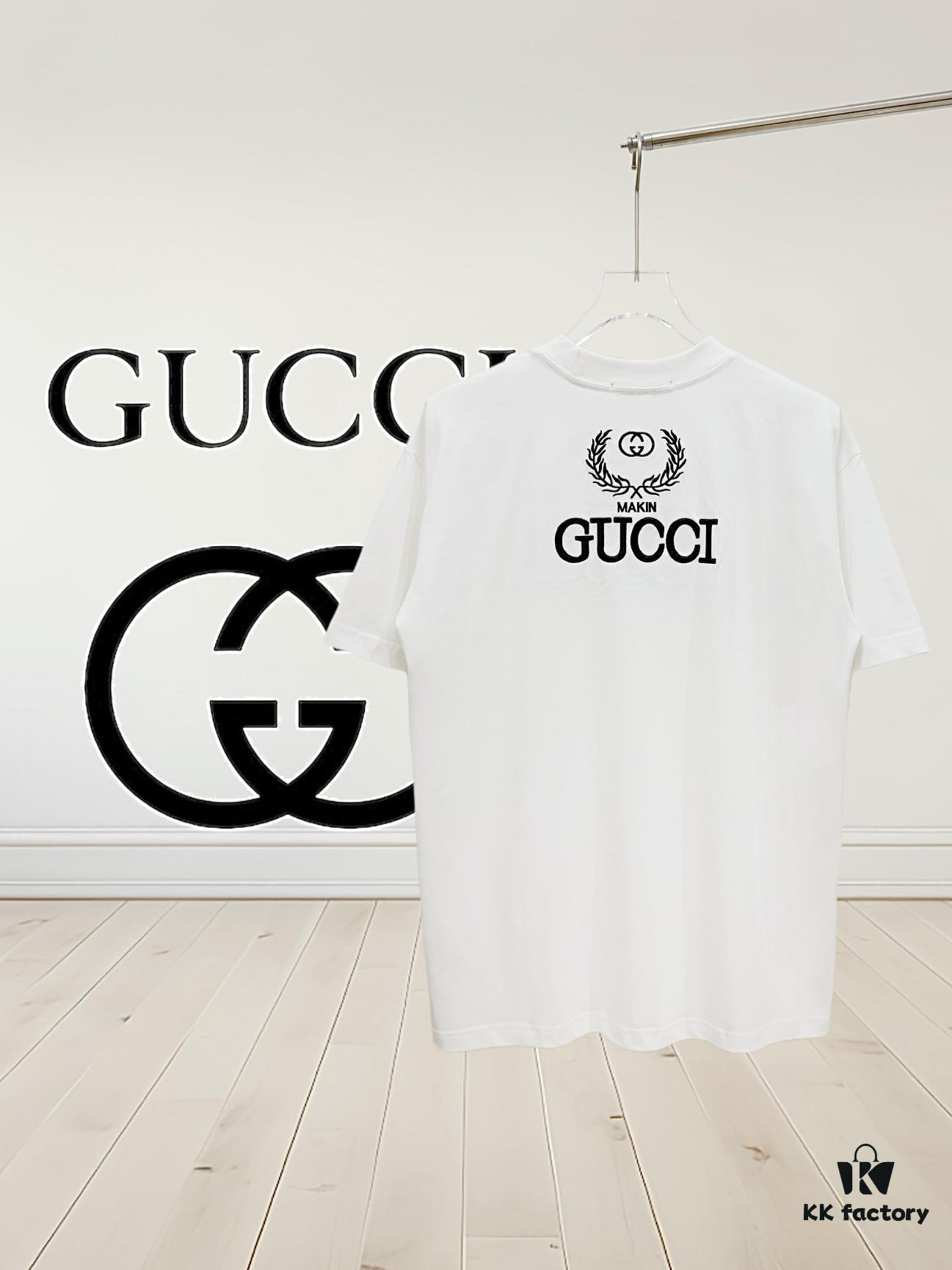 69312f75908475d562cd977c High-End Gucci Round Neck Short Sleeve T-Shirt with Front and Back Embroidered Logo, Premium 280g Double-Yarn Combed Cotton, Pre-Shrunk Washed Fabric, Unisex Fit, Official Website Detailing, Three Labels Complete