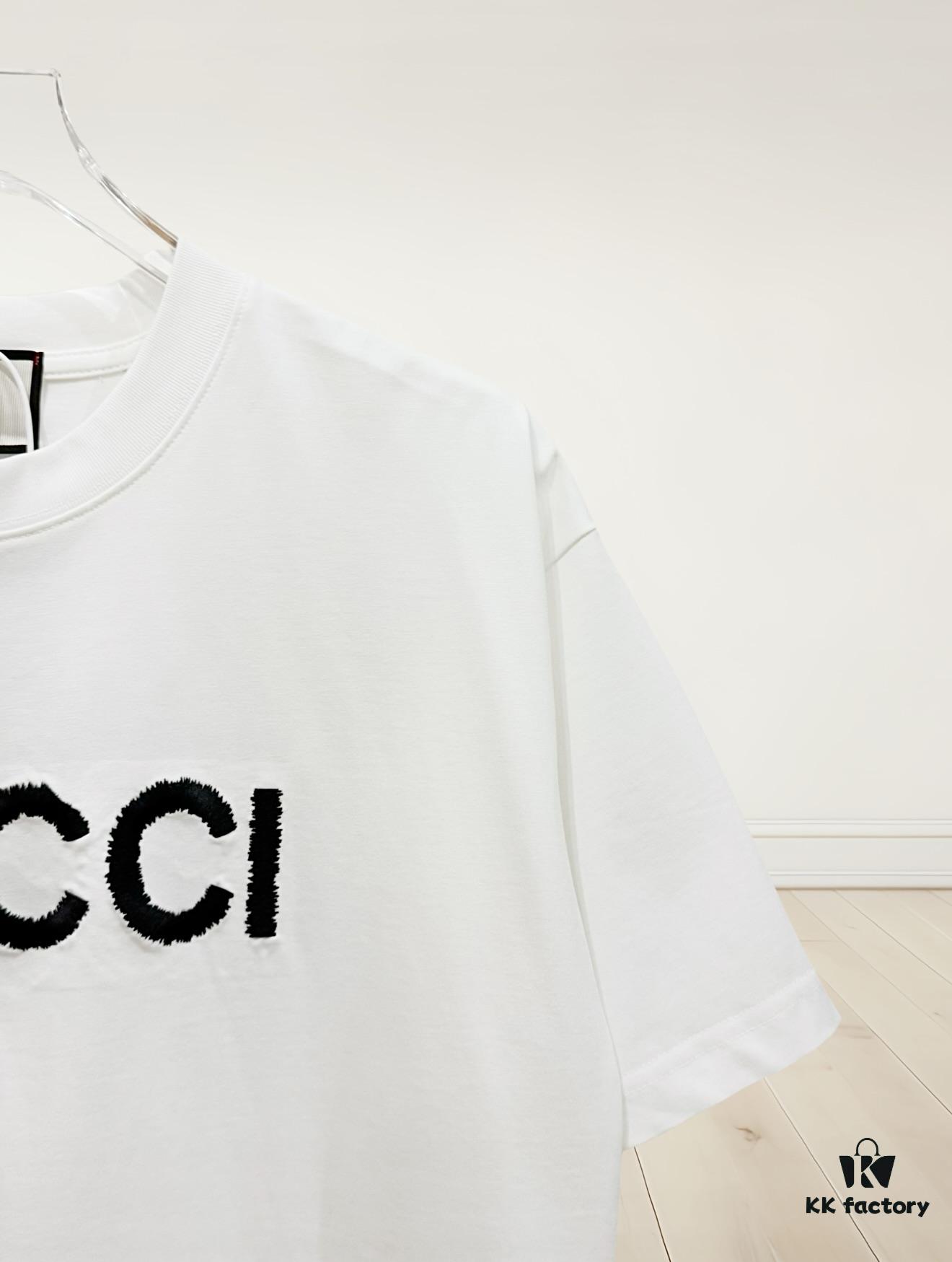69312f7c908475d562cd977f High-End Gucci Round Neck Short Sleeve T-Shirt with Front and Back Embroidered Logo, Premium 280g Double-Yarn Combed Cotton, Pre-Shrunk Washed Fabric, Unisex Fit, Official Website Detailing, Three Labels Complete