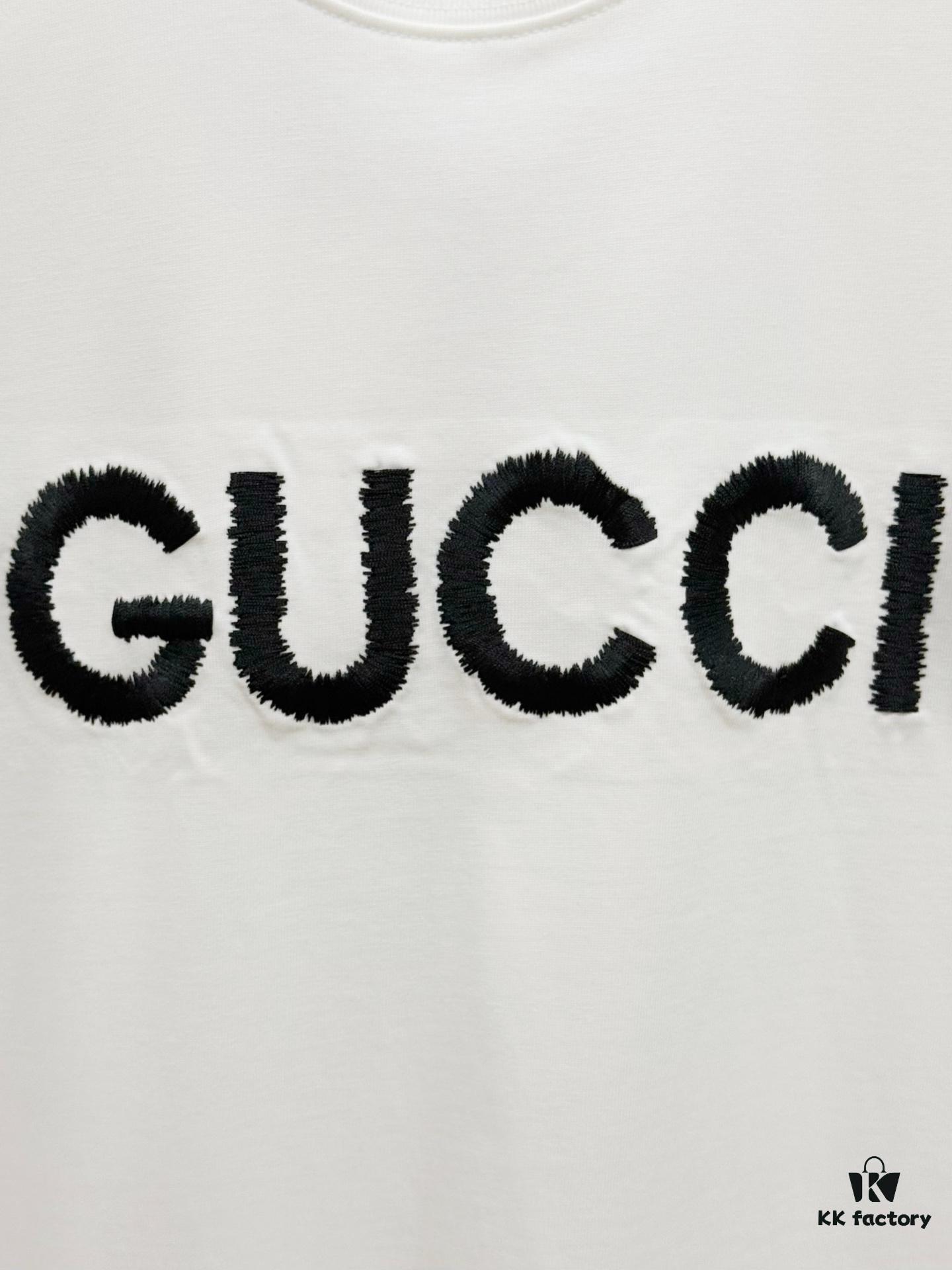 69312f83908475d562cd9780 High-End Gucci Round Neck Short Sleeve T-Shirt with Front and Back Embroidered Logo, Premium 280g Double-Yarn Combed Cotton, Pre-Shrunk Washed Fabric, Unisex Fit, Official Website Detailing, Three Labels Complete
