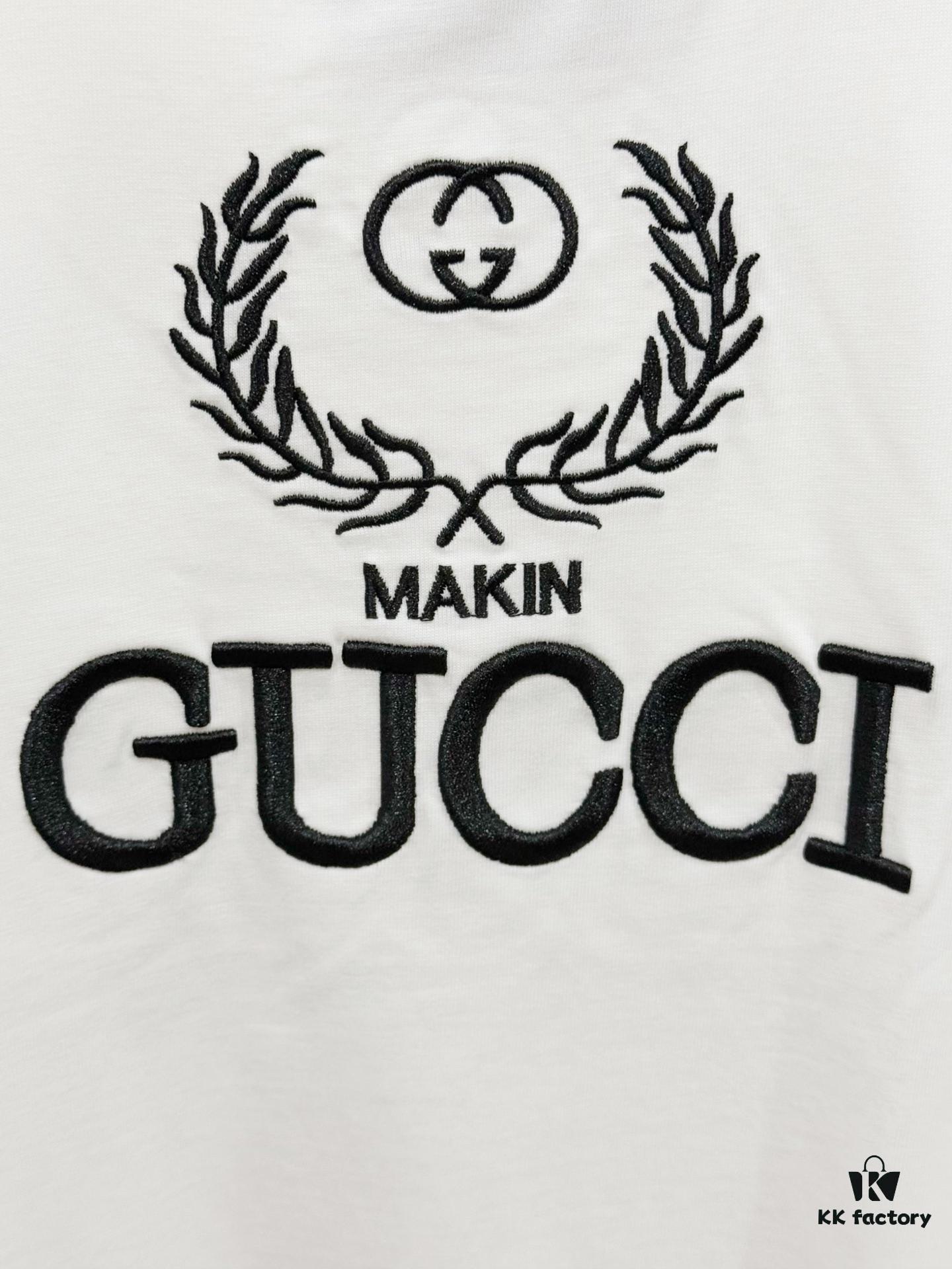 69312f8f908475d562cd9783 High-End Gucci Round Neck Short Sleeve T-Shirt with Front and Back Embroidered Logo, Premium 280g Double-Yarn Combed Cotton, Pre-Shrunk Washed Fabric, Unisex Fit, Official Website Detailing, Three Labels Complete