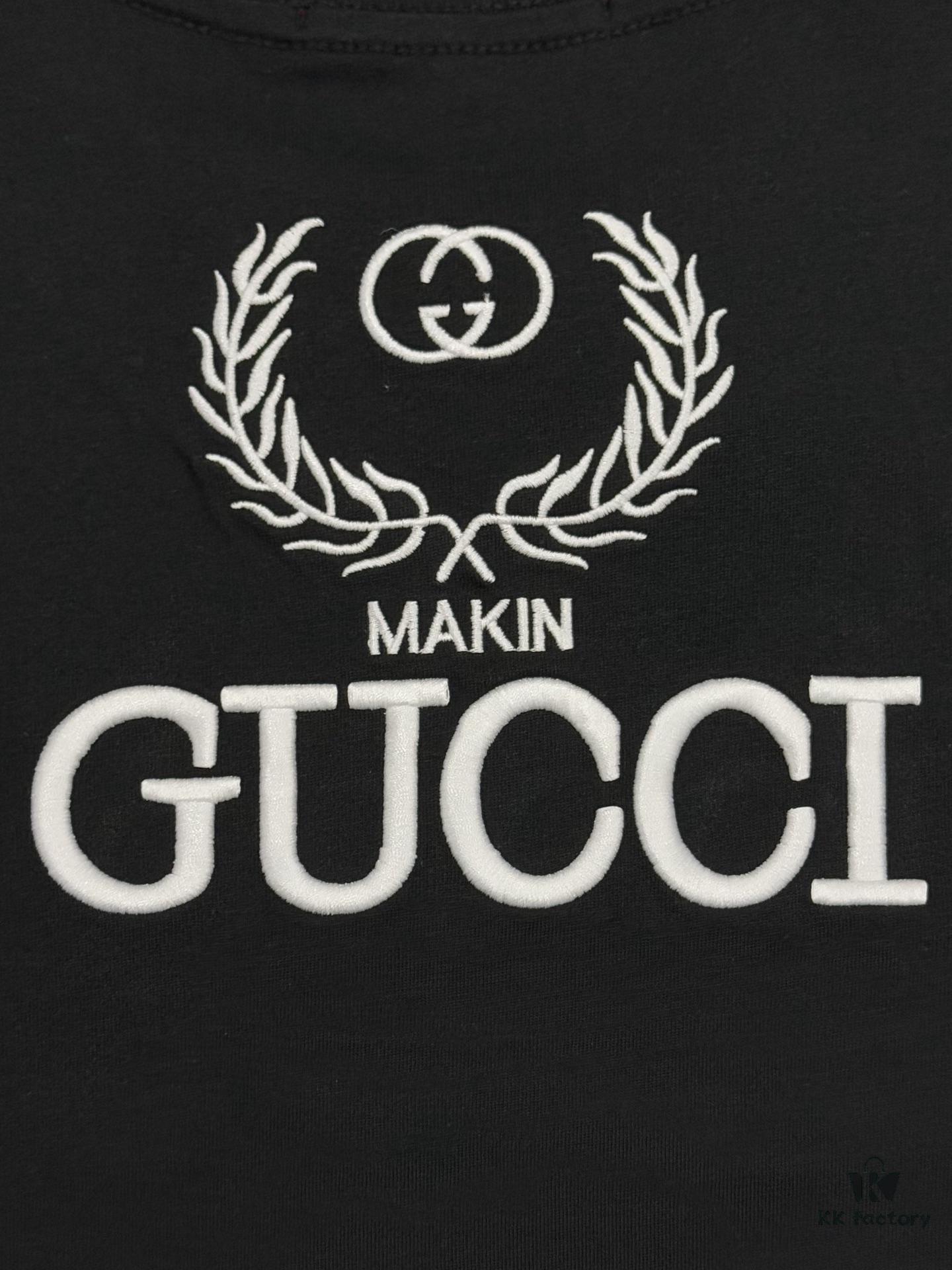 69313006908475d562cd979b High-End Gucci Round Neck Short Sleeve T-Shirt with Front and Back High-Quality Jump Stitch Embroidery, 280g Double-Yarn Heavyweight 100% Combed Cotton, Pre-Shrunk Washed Fabric, No Deformation, Unisex Design with Official Logo Embroidery, Patch on Back, Complete Three Labels, Moisture-Proof Paper Packaging, Distinct from Market Standard Goods, Comfortable Fit with OXS Silhouette