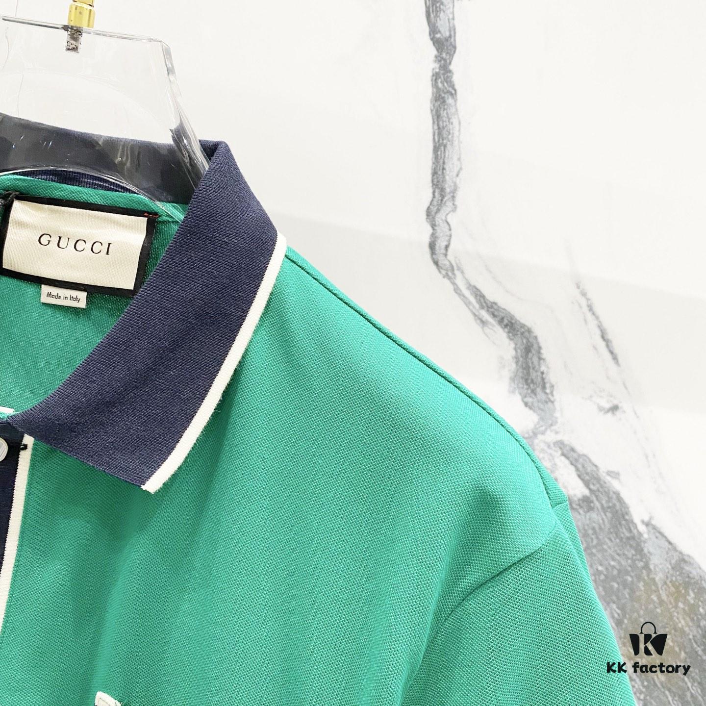 6931302b908475d562cd97a1 GUCCI Men's Polo Shirt with Notched Lapel, Color-Block Collar and Embroidered GG Logo