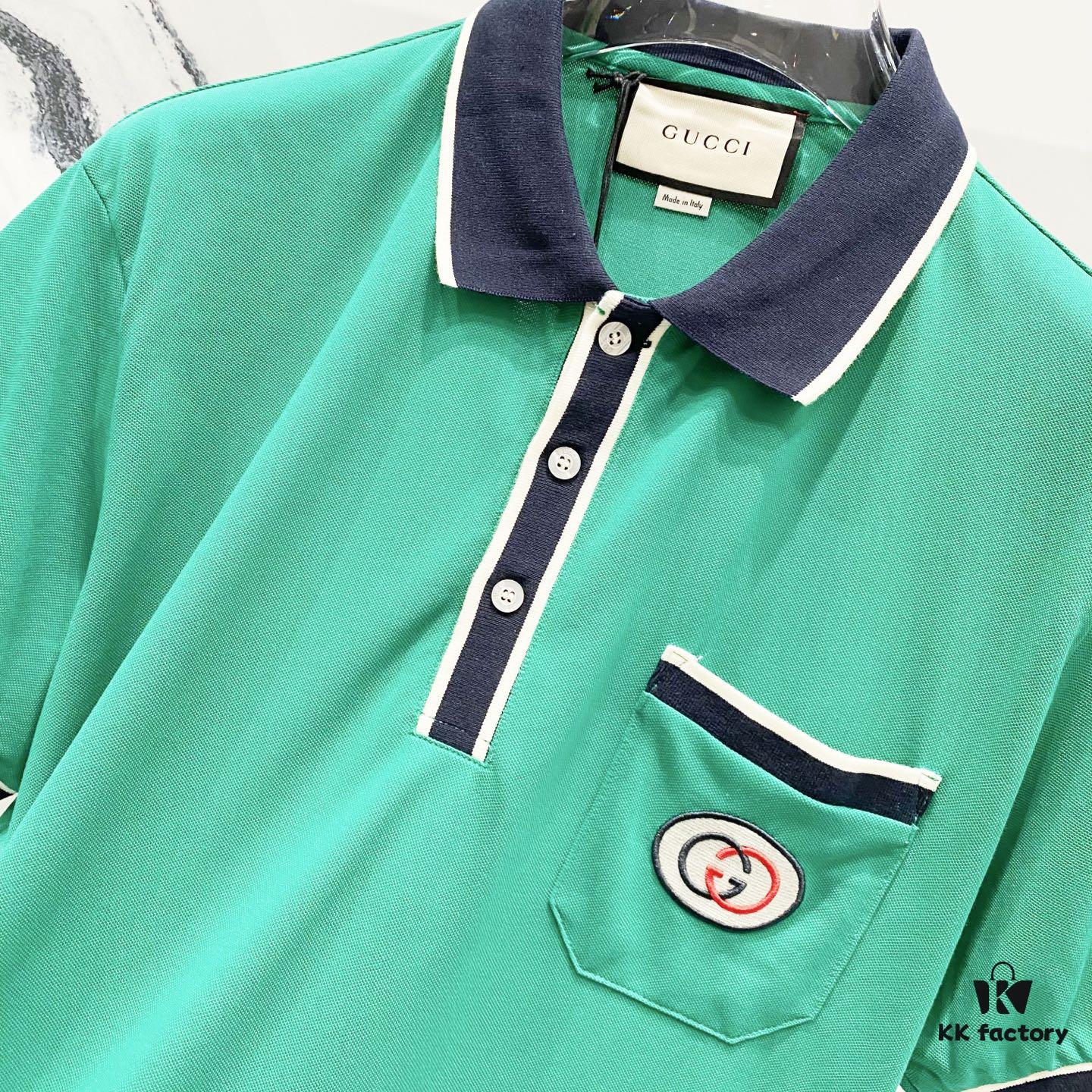 6931302c908475d562cd97a2 GUCCI Men's Polo Shirt with Notched Lapel, Color-Block Collar and Embroidered GG Logo