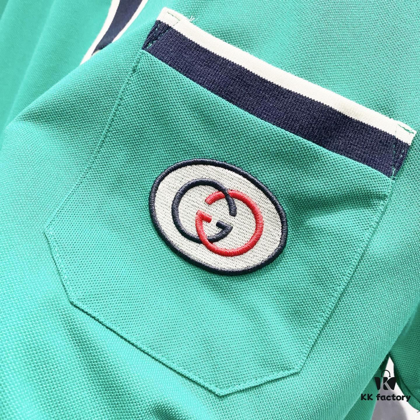 69313032908475d562cd97a4 GUCCI Men's Polo Shirt with Notched Lapel, Color-Block Collar and Embroidered GG Logo