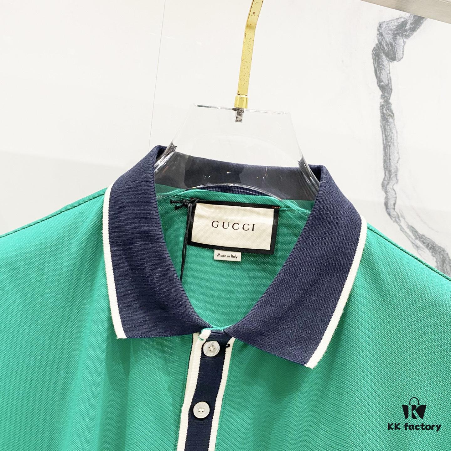 69313039908475d562cd97a6 GUCCI Men's Polo Shirt with Notched Lapel, Color-Block Collar and Embroidered GG Logo