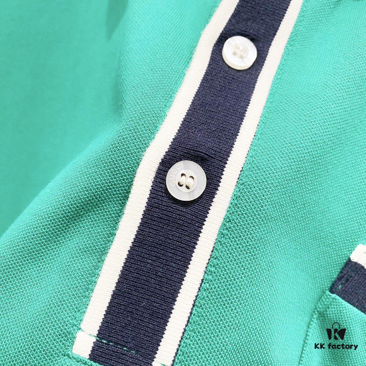 69313040908475d562cd97a8 GUCCI Men's Polo Shirt with Notched Lapel, Color-Block Collar and Embroidered GG Logo