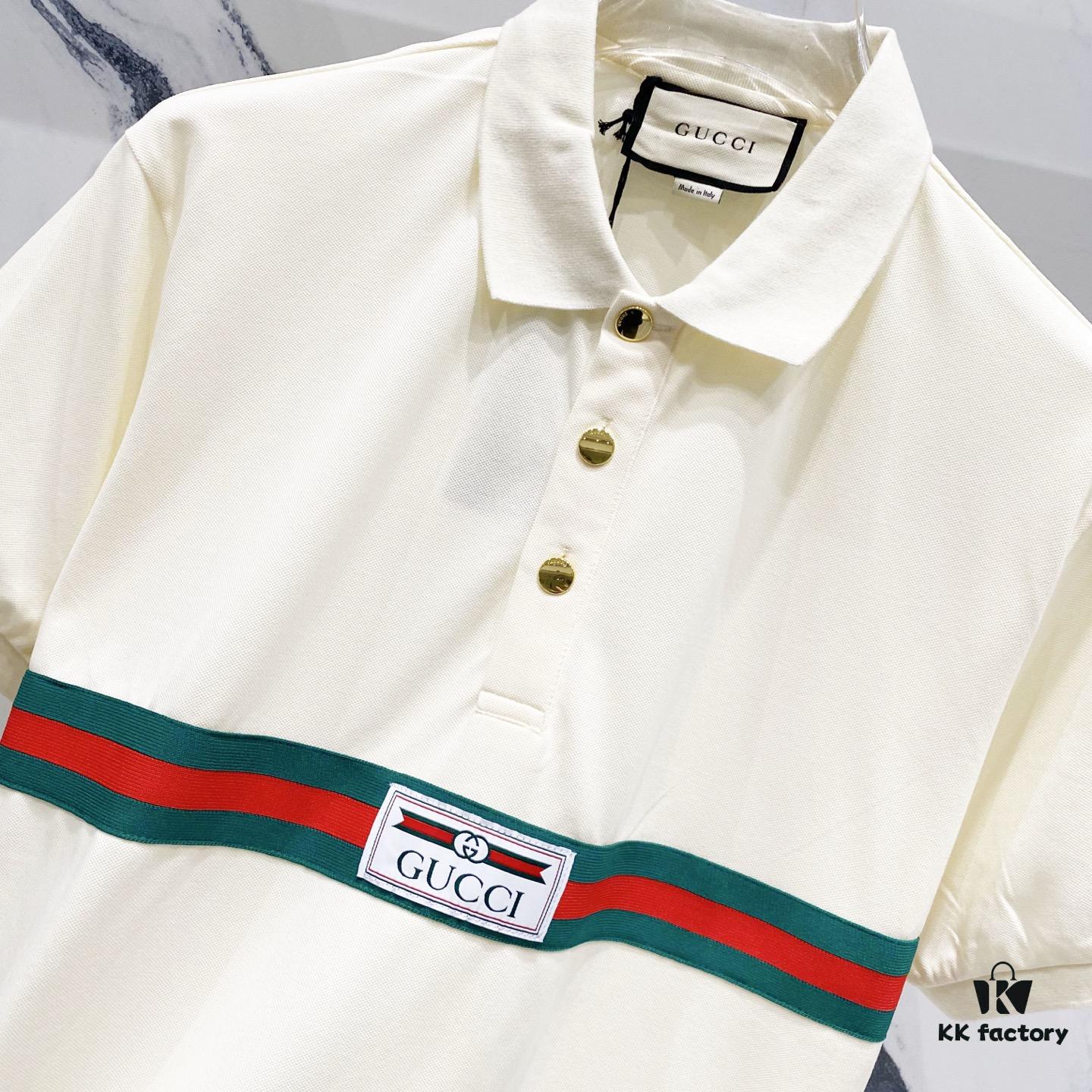 6931306f908475d562cd97b5 GUCCI Lapel Polo Shirt with Red and Green Logo Belt Design