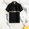 6931308e908475d562cd97bb GUCCI Men's Polo Shirt with Notched Collar and Red-Green Web Stripe Logo Design