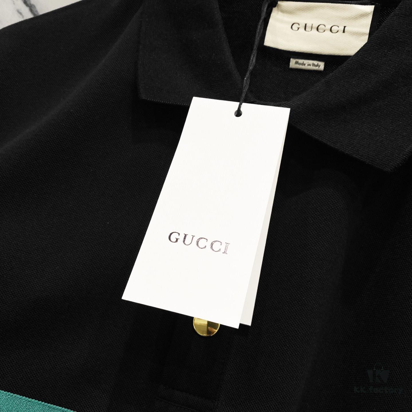 693130ba908475d562cd97c2 GUCCI Men's Polo Shirt with Notched Collar and Red-Green Web Stripe Logo Design