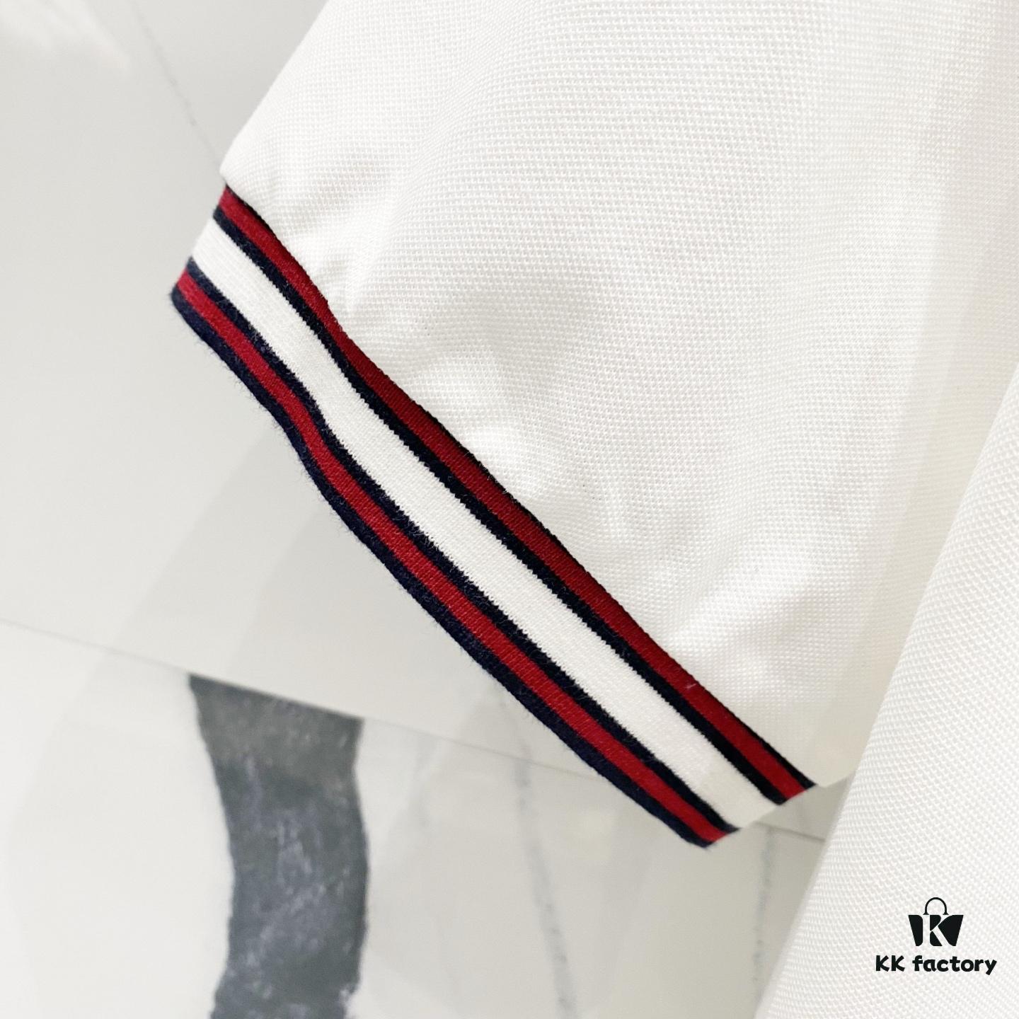 GUCCI Men's Polo Shirt with Lapel, Embroidered Logo, Color-Block Striped Pocket Design