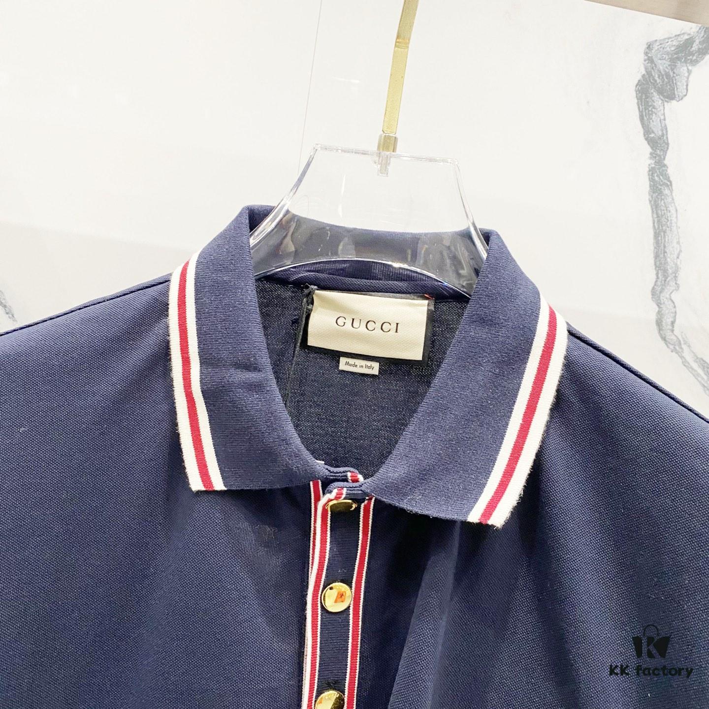 69313115908475d562cd97d8 GUCCI Men's Polo Shirt with Lapel, Embroidered Logo, Color-Block Striped Pocket Design