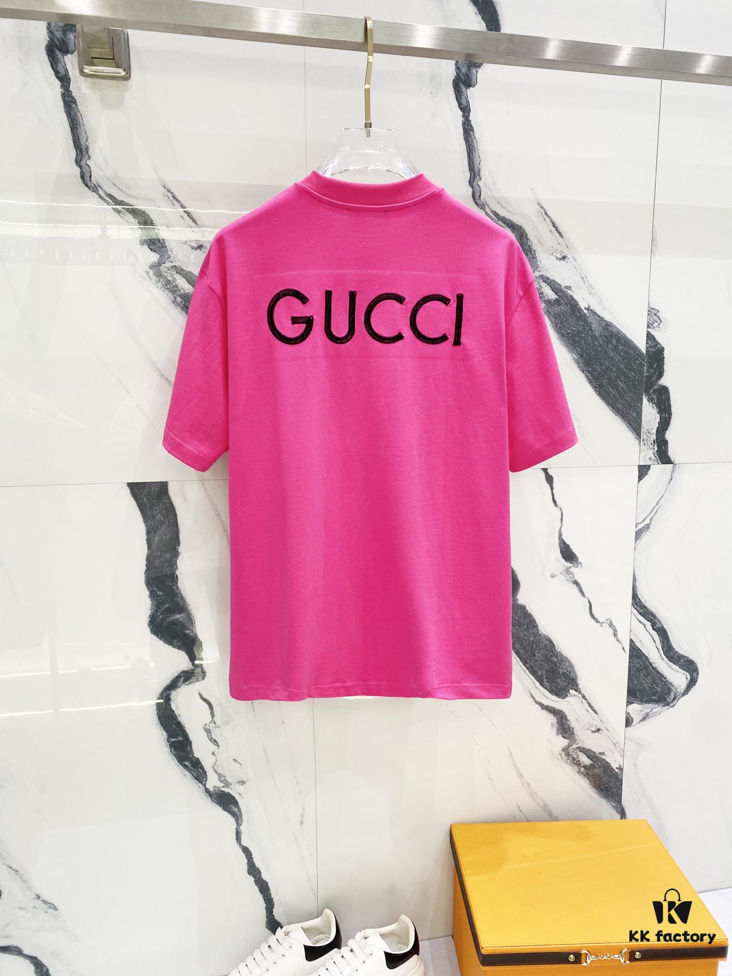 6931311c908475d562cd97da GUCCI Crew Neck Short Sleeve T-Shirt 320g with Embroidered Double G Logo