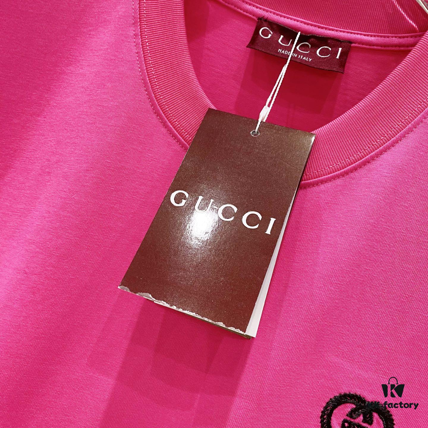 69313132908475d562cd97e0 GUCCI Crew Neck Short Sleeve T-Shirt 320g with Embroidered Double G Logo