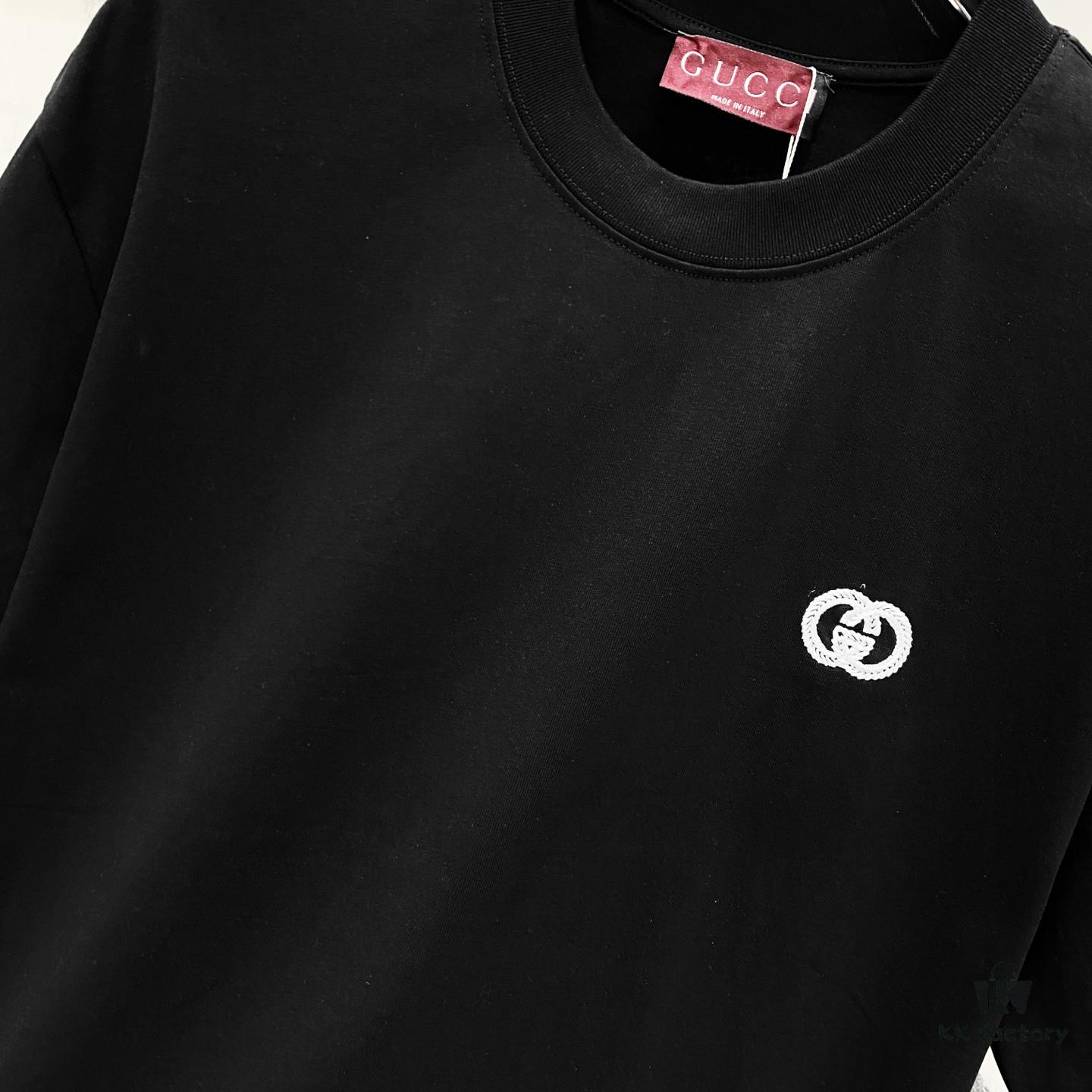 GUCCI Crew Neck Short Sleeve T-Shirt 320g with Embroidered Double G Logo