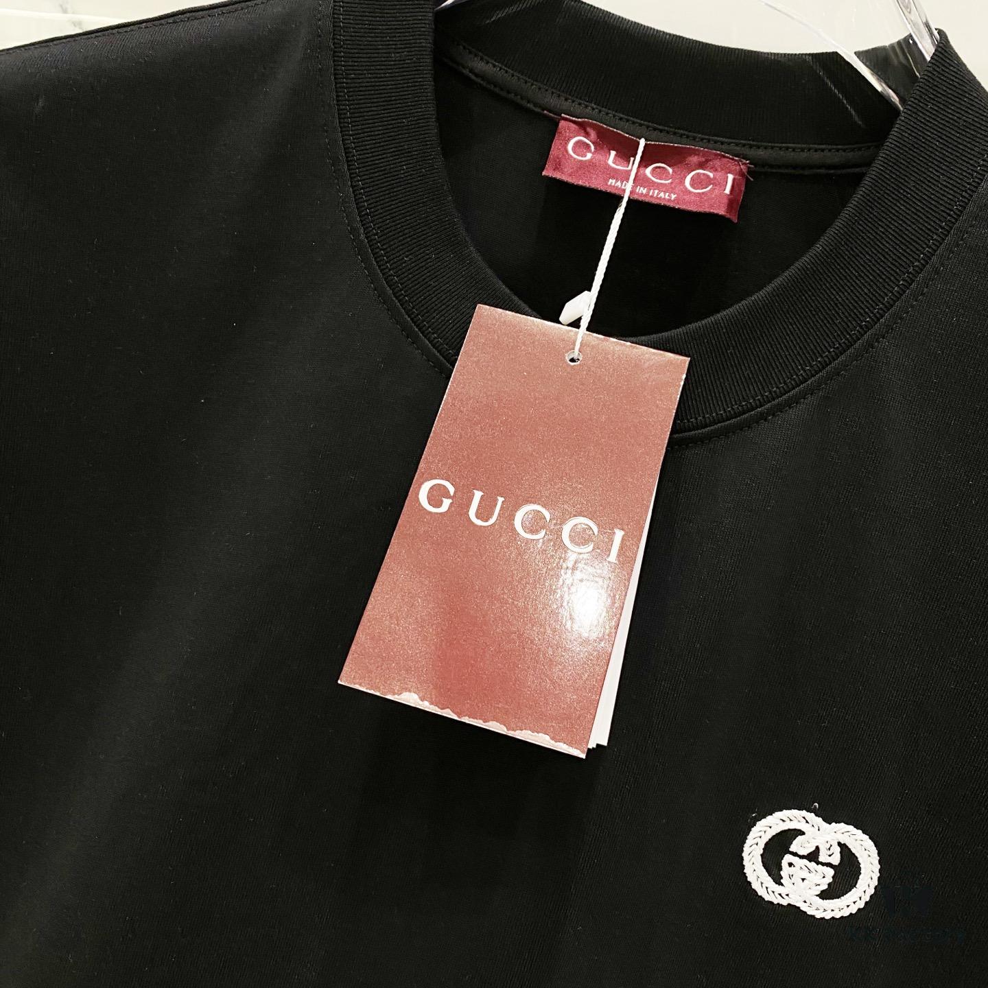 GUCCI Crew Neck Short Sleeve T-Shirt 320g with Embroidered Double G Logo