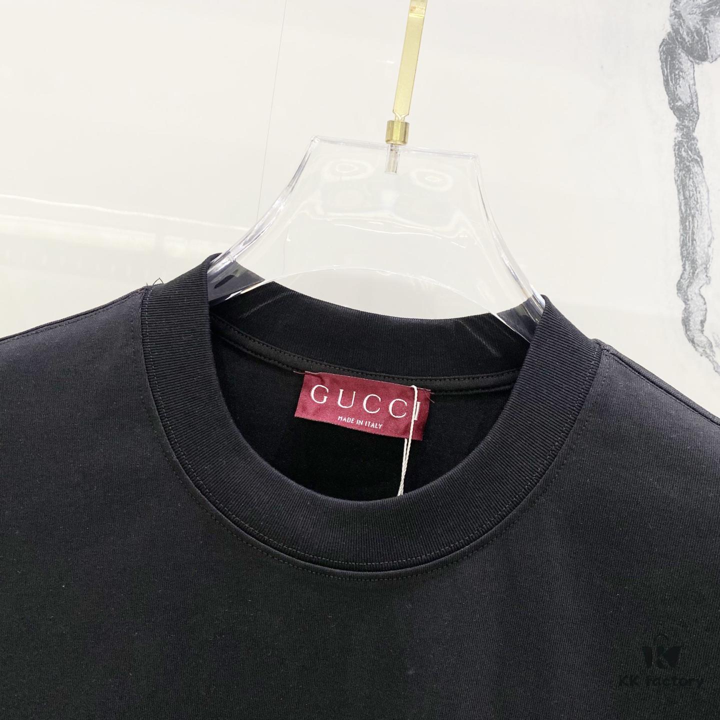 GUCCI Crew Neck Short Sleeve T-Shirt 320g with Embroidered Double G Logo