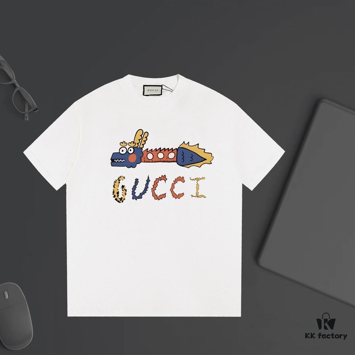 693131bb908475d562cd97fe GUCCI New Arrival Letter Zipped Color-Block Cartoon Dragon Print T-Shirt