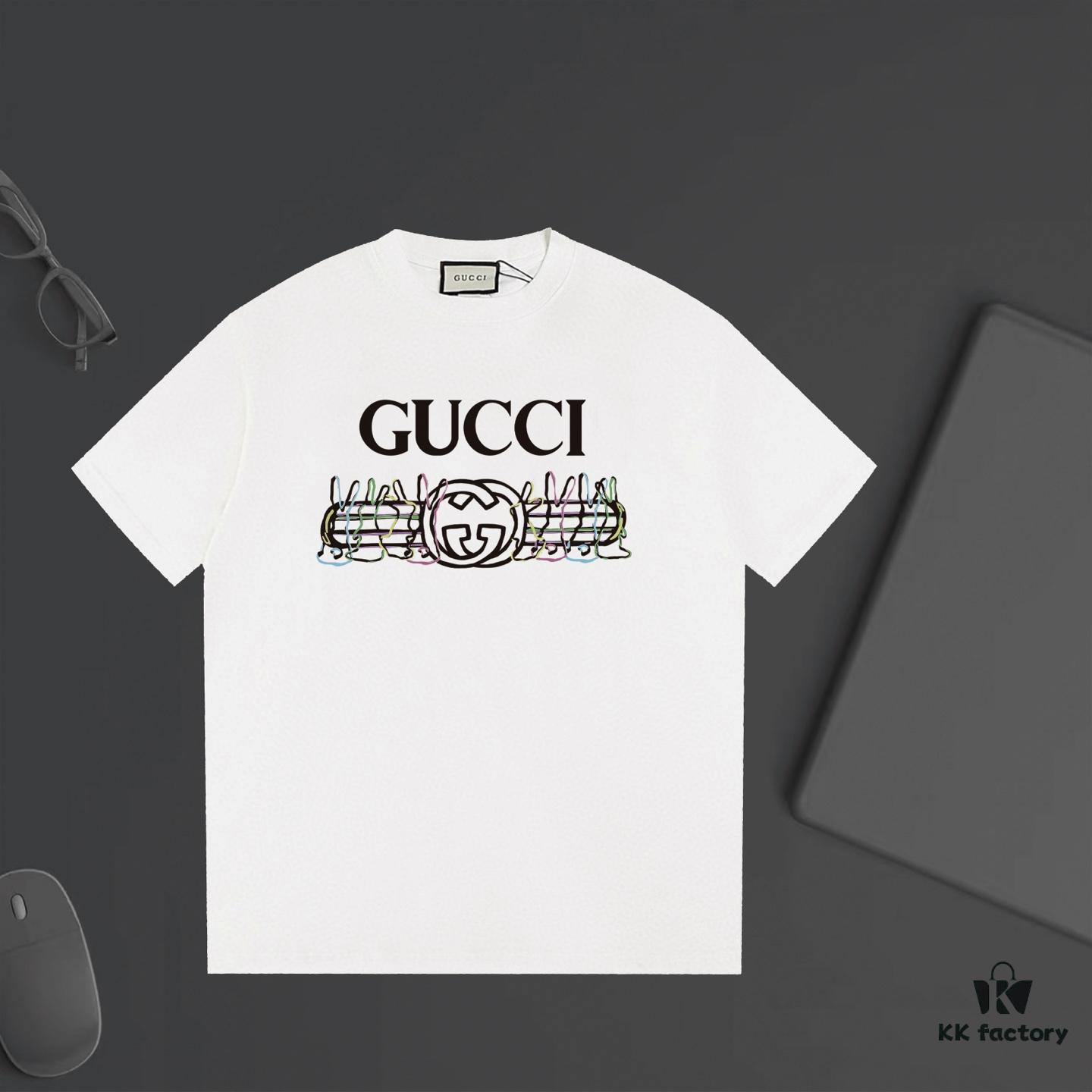 69313205908475d562cd980c GUCCI New Arrival Letter Color-Block Stripe Print T-Shirt