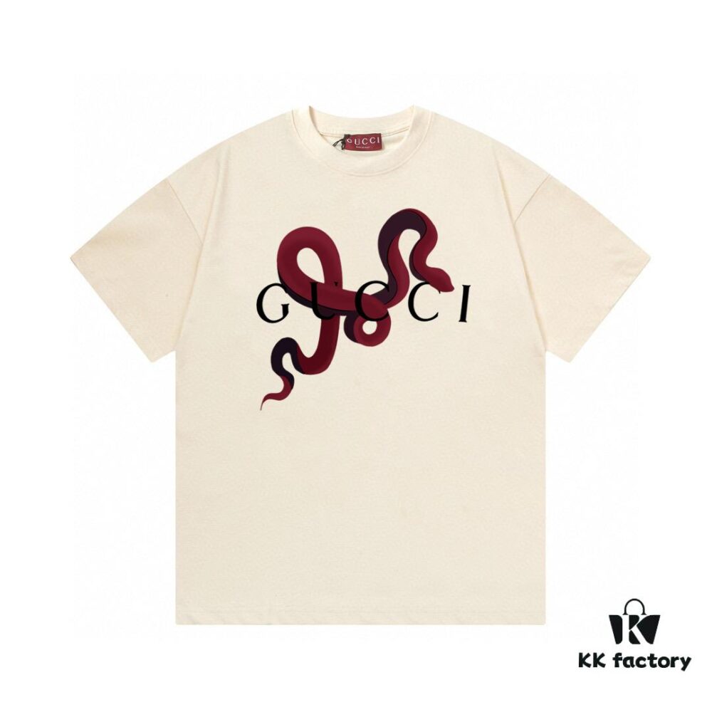 693133b3908475d562cd9865 2025 Summer New Gucci Snake Year Limited Edition Snake Pattern Letter Logo Print 300g Combed Cotton Round Neck Short Sleeve T-Shirt Unisex