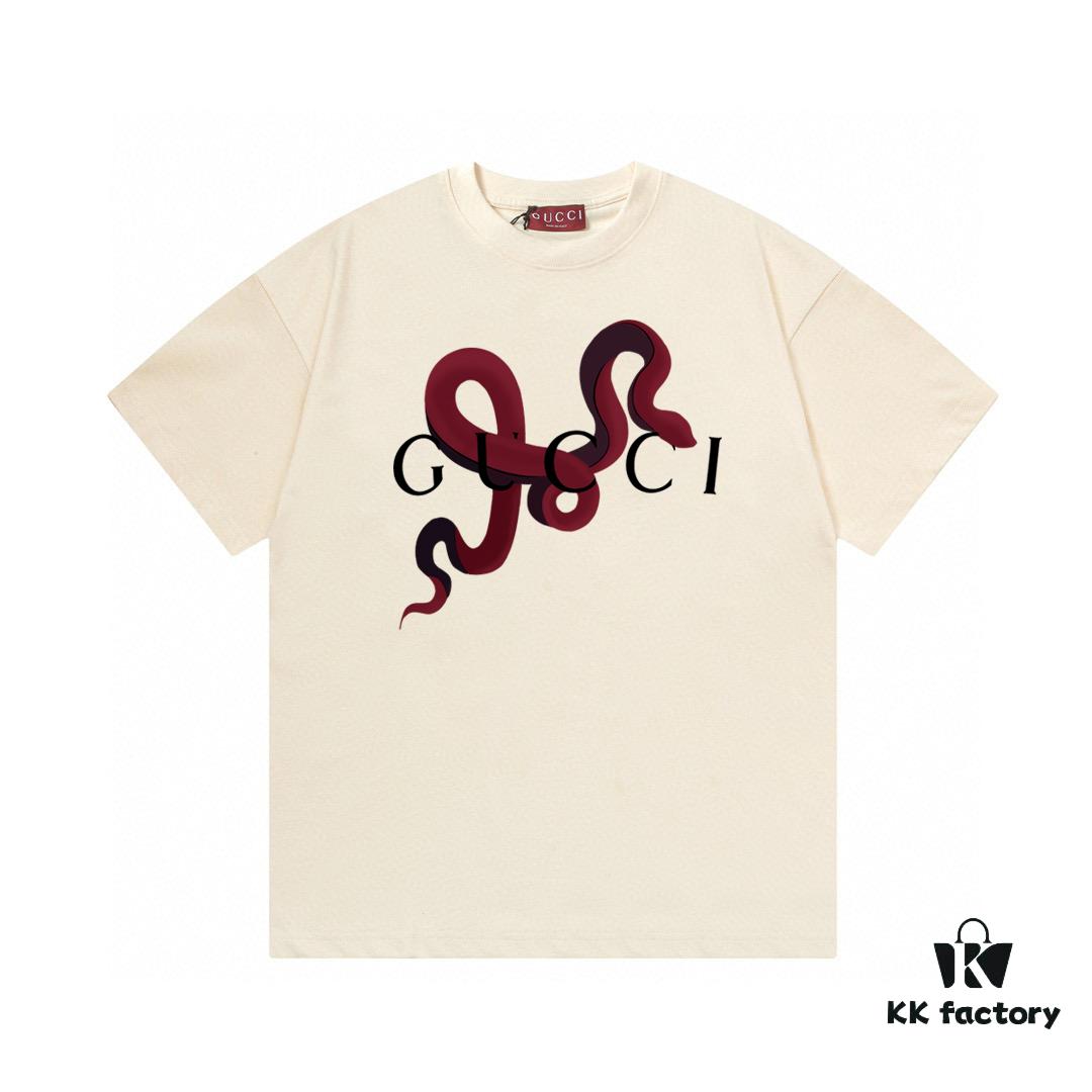693133b3908475d562cd9865 2025 Summer New Gucci Snake Year Limited Edition Snake Pattern Letter Logo Print 300g Combed Cotton Round Neck Short Sleeve T-Shirt Unisex