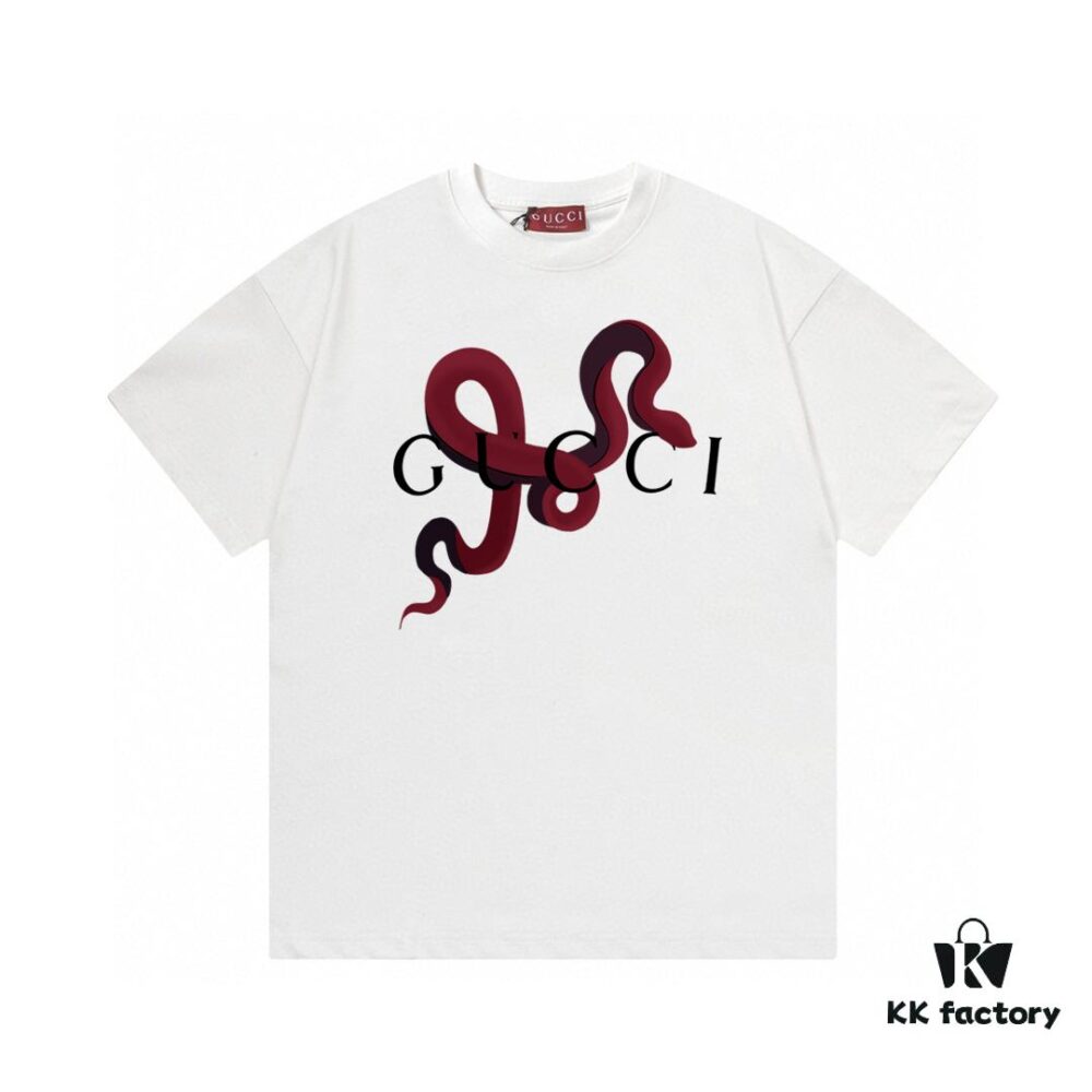 693133b5908475d562cd9866 2025 Summer New Gucci Snake Year Limited Edition Snake Pattern Letter Logo Print 300g Combed Cotton Crew Neck Short Sleeve T-Shirt Unisex