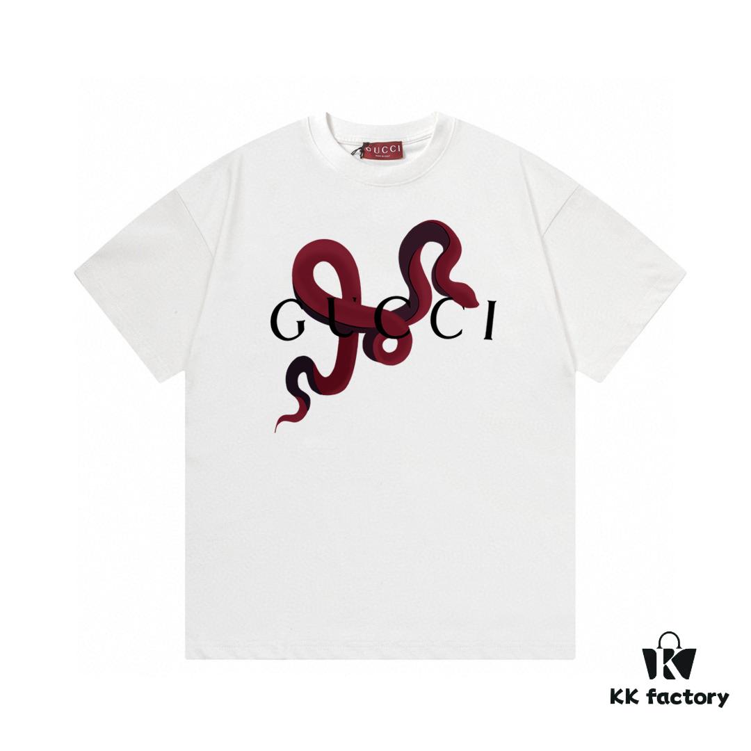 693133b5908475d562cd9866 2025 Summer New Gucci Snake Year Limited Edition Snake Pattern Letter Logo Print 300g Combed Cotton Crew Neck Short Sleeve T-Shirt Unisex