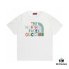 693133bb908475d562cd9869 2025 Summer New Arrival Gucci GUCCI Collaborative The North Face Rainbow Letter Logo Print Round Neck Short Sleeve T-Shirt in 300g Combed Cotton Unisex