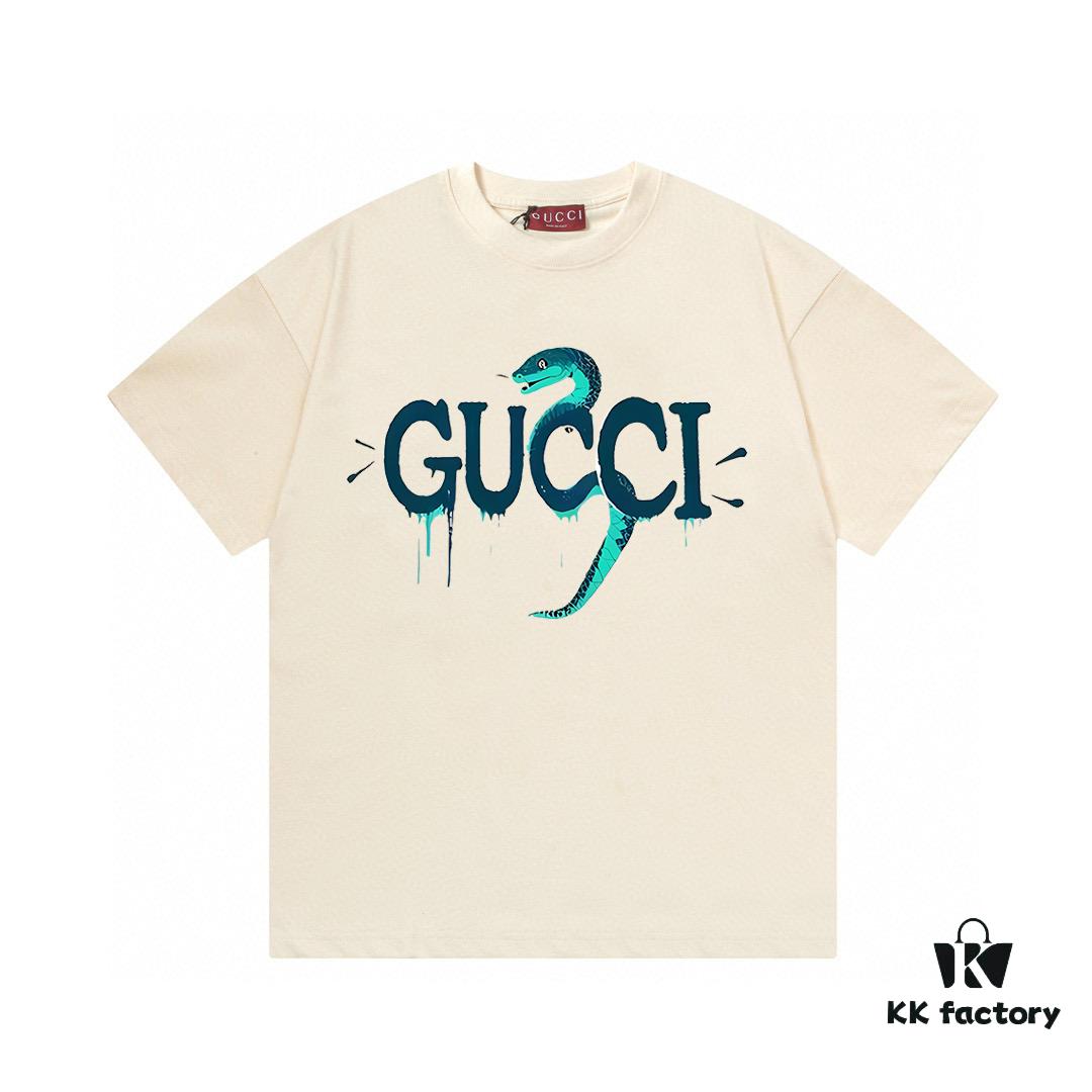 693133c9908475d562cd986d 2025 Summer New Gucci Snake Year Limited Edition Double G Parody Letter Logo Print 300g Combed Cotton Crew Neck Short Sleeve T-Shirt Unisex