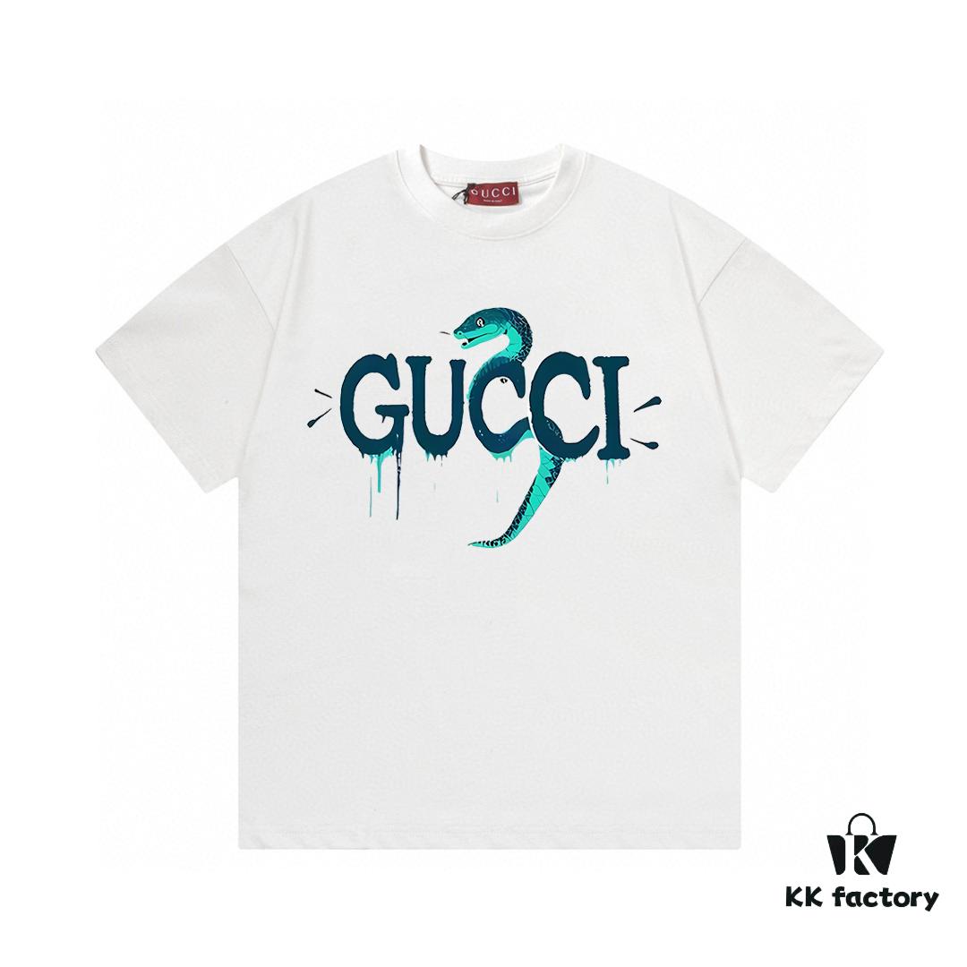 693133cb908475d562cd986e 2025 Summer New Gucci Snake Year Limited Edition Double G Parody Letter Logo Print 300g Combed Cotton Round Neck Short Sleeve T-Shirt Unisex