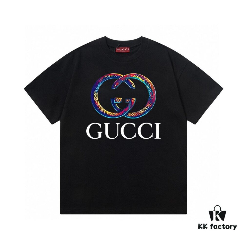 693133cf908475d562cd986f 2025 Summer New Gucci Snake Year Limited Edition Double G Snake Pattern Letter Logo Print 300g Combed Cotton Crew Neck Short Sleeve T-Shirt Unisex