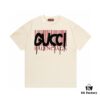 693133d3908475d562cd9871 2025 Summer New Gucci Collaborative Collection with Balenciaga, Striped Code Letter Logo Print 300g Combed Cotton Round Neck Short Sleeve T-Shirt, Unisex