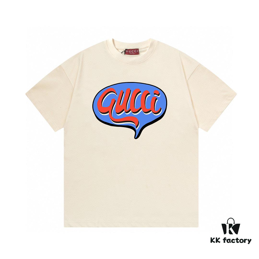 2025 Summer New Gucci GUCCI Logo Print 300g Combed Cotton Round Neck Short Sleeve T-Shirt Unisex