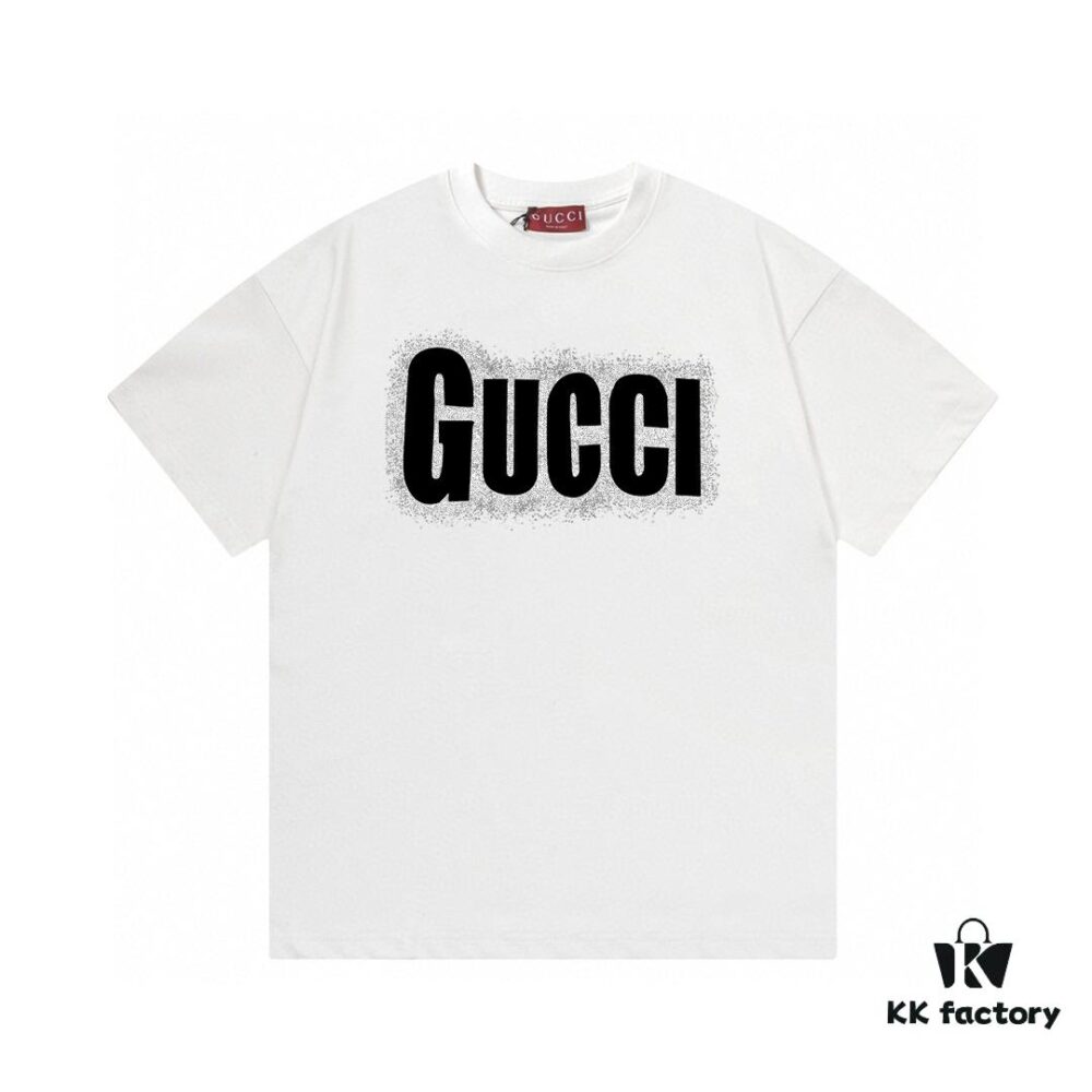 2025 Summer New Arrival Gucci Snowflake Letter Logo Print 300g Combed Cotton Round Neck Short Sleeve T-Shirt Unisex
