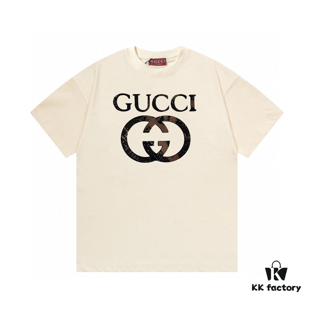 2025 Summer New Arrival GUCCI Classic Double G Logo Print 300g Combed Cotton Crew Neck Short Sleeve T-Shirt Unisex