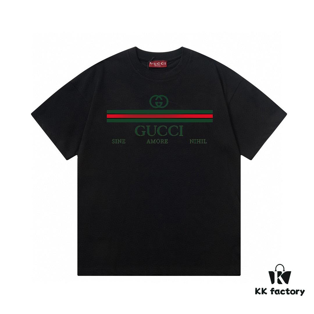2025 Summer New Arrival Gucci Classic Double G Logo Print 300g Combed Cotton Crew Neck Short Sleeve T-Shirt Unisex