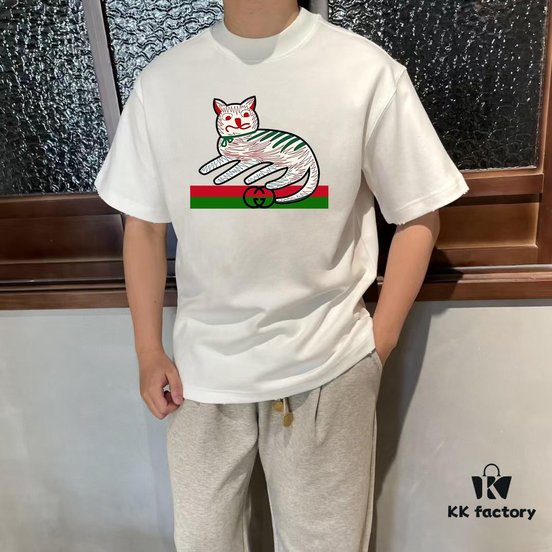 69313636908475d562cd9912 GUCCI 25SS Master-Designed New Arrival Printed Round Neck Short-Sleeve T-Shirt 300g