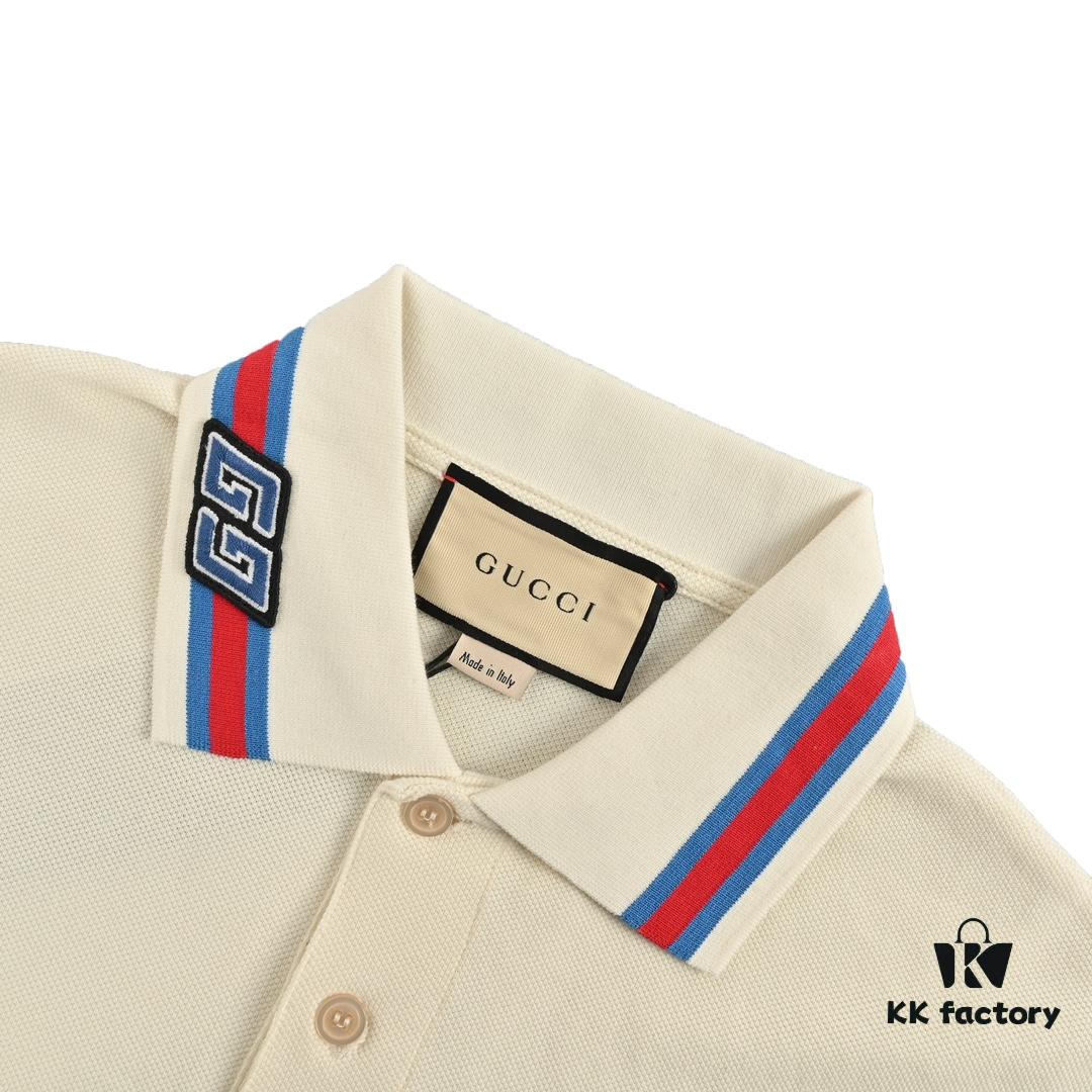 69313b11908475d562cd9a6e Gucci 24SS Polo Short Sleeve with Striped Collar and Embroidered Double G