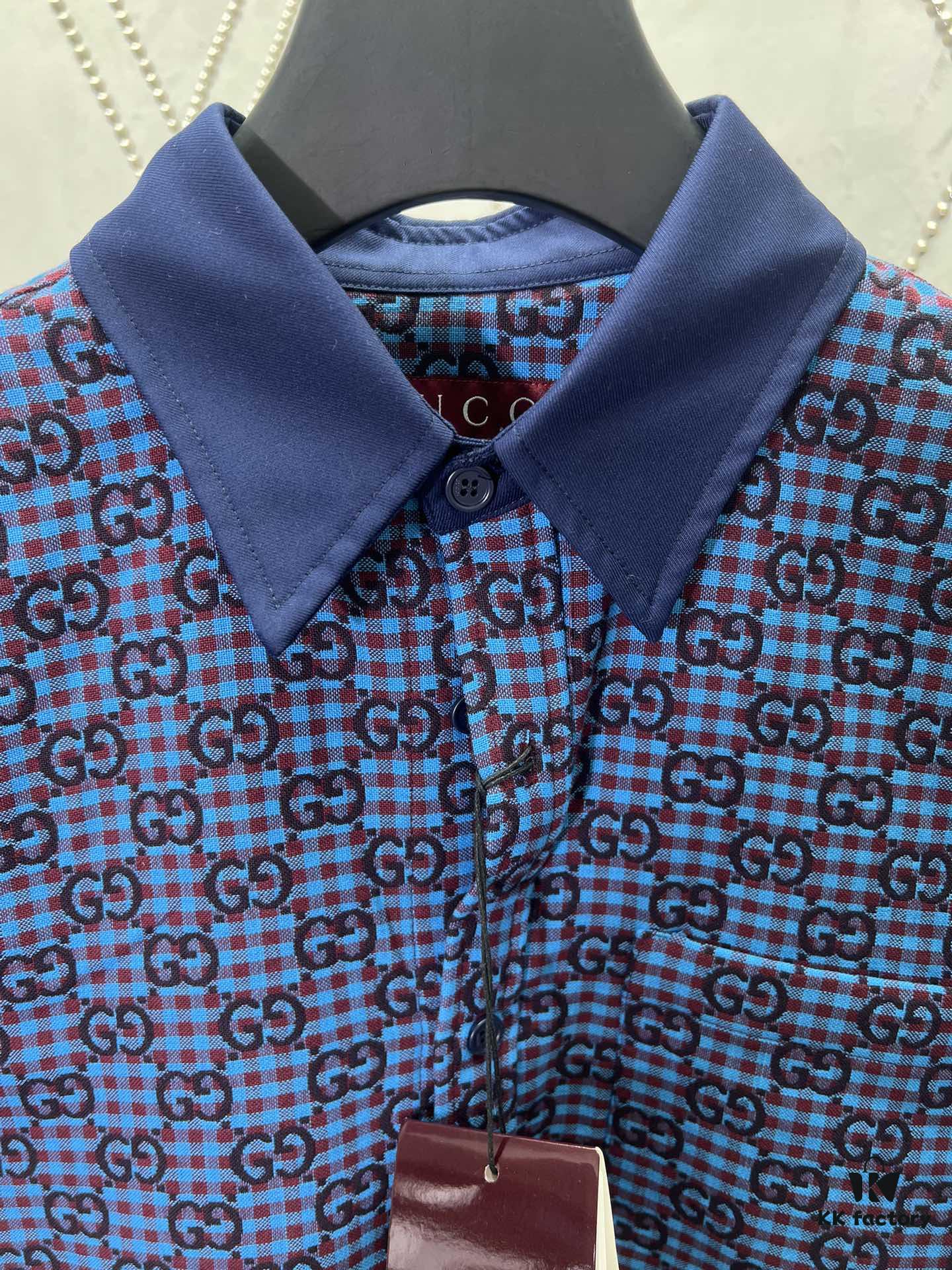 69313c74908475d562cd9aef G Collection 25SS New Loose-Fit Shirt Made from GG Vichy Cotton-Wool Blend Jacquard Fabric with Mother-of-Pearl Buttons for a Refined and Elegant Style
