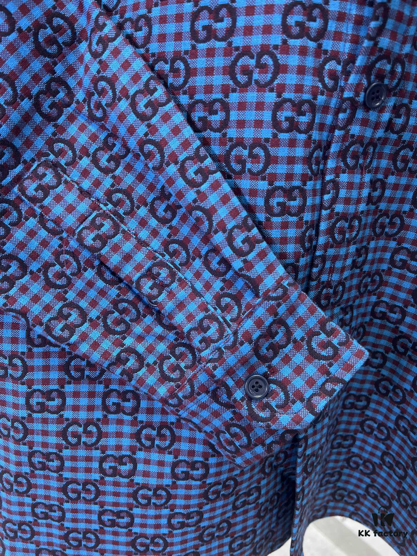 69313c79908475d562cd9af0 G Collection 25SS New Loose-Fit Shirt Made from GG Vichy Cotton-Wool Blend Jacquard Fabric with Mother-of-Pearl Buttons for a Refined and Elegant Style