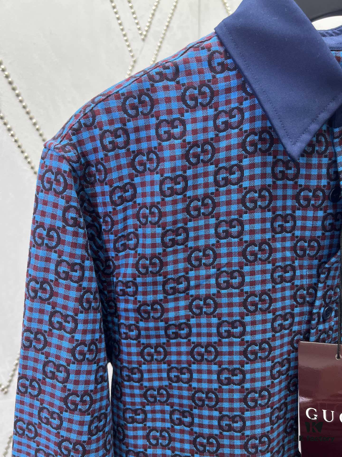 69313c7a908475d562cd9af1 G Collection 25SS New Loose-Fit Shirt Made from GG Vichy Cotton-Wool Blend Jacquard Fabric with Mother-of-Pearl Buttons for a Refined and Elegant Style